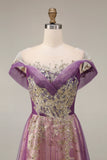 Sparkly Purple A-Line Tulle Long Prom Dress