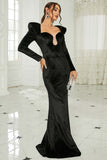Black Sheath Mermaid Long Prom Dress With Long Sleeves