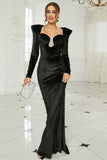 Black Sheath Mermaid Long Prom Dress With Long Sleeves