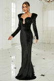 Black Sheath Mermaid Long Prom Dress With Long Sleeves