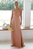 Burgundy A Line Long Bridesmaid Dress With Slit