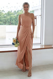 Rust One Shoulder Satin Long Asymmetrical Bridesmaid Dress