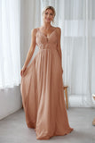 Vintage Mauve Chiffon Adjustable Straps Backless Long Bridesmaid Dress