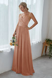Dark Navy Chiffon Long Bridesmaid Dress