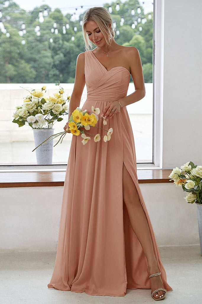 Long Chiffon Dress for Bridesmaid with Bow Peach main image 1