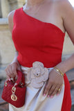 Red One Shoulder Sheath Long Cocktail Dress with Flower
