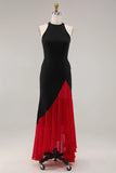 Elegant Black Red Halter Mermaid Long Formal Dress