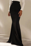 White and Black V Neck Mermaid Long Formal Dress with Sleeves