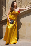 Yellow Sweetheart Ruched Mermaid Long Formal Dress