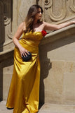 Yellow Sweetheart Ruched Mermaid Long Formal Dress