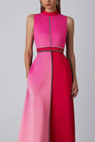 Pink A Line Halter Long Patchwork Formal Dress
