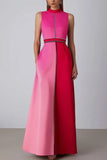 Pink A Line Halter Long Patchwork Formal Dress