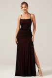 Black Blue Mermaid Spaghetti Straps Wedding Guest Dress with Slit