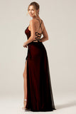Black Blue Mermaid Spaghetti Straps Wedding Guest Dress with Slit