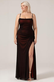 Plus Size Black Red Sheath Spaghetti Straps Maxi Bridesmaid Dress
