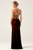 Sheath Black Red Bridesmaid Dress with Lace-up Back