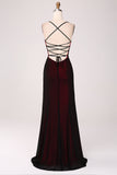 Sheath Black Red Bridesmaid Dress with Lace-up Back