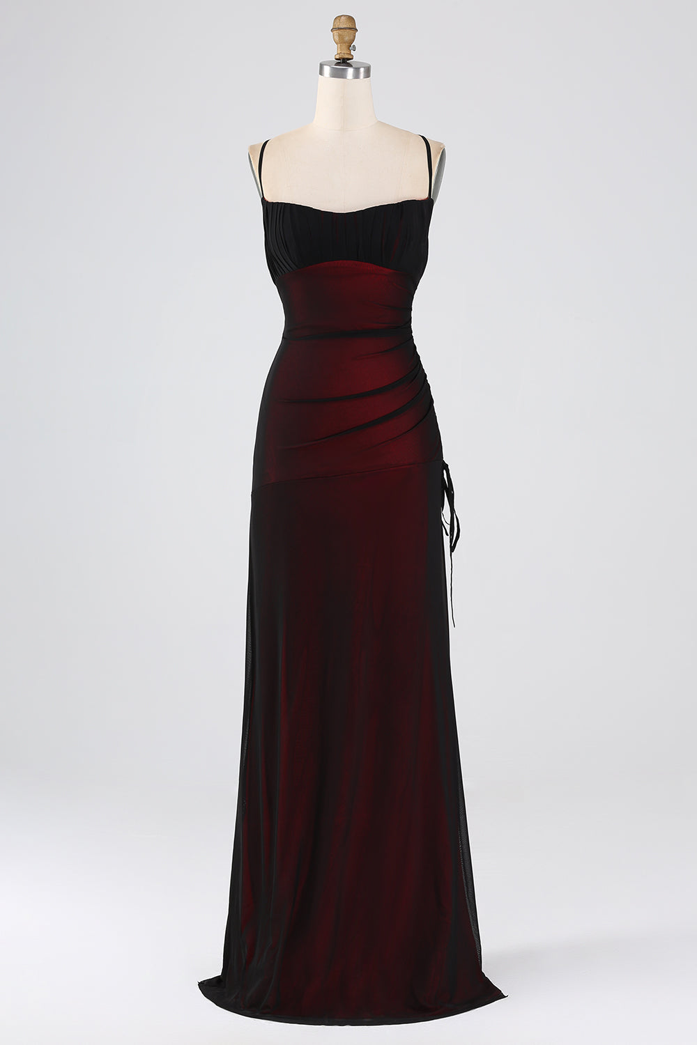 Leely Women Sheath Spaghetti Straps Black Red Floor Length