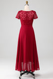 Sparkly Burgundy Asymmetrical Sequin Mother of Bride Dress with Appliques