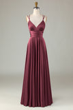 Grand Beauty A Line Spaghetti Straps Olive Long Bridesmaid Dress with Ruffles