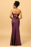 Grey Blue Satin Mermaid Bridesmaid Dress