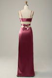 Spaghetti Straps Cut Out Olive Long Bridesmaid Dress with Slit