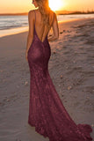Sparkly Silver Spaghetti Straps Mermaid Sequined Formal Dress