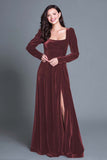 Royal Blue Velvet A Line Long Holiday Party Dress with Slit