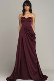 A Line Strapless Peacock Satin Long Formal Dress with Slit