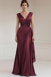 Grey Blue V-Neck Sheath Maxi Ruched Formal Dress with Ruffles