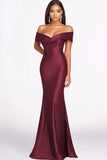 Red Off the Shoulder Mermaid Maxi Formal Dress