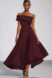 Navy Off the Shoulder A Line Asymmetrical Formal Dress