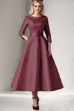 Cabernet Satin A-Line Mother of the Bride Dress with Pockets
