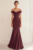 Simple Navy Off the Shoulder Satin Mermaid Long Formal Dress
