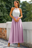 Grey Open Back Long Bridesmaid Dress