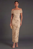 Blue Floral Sheath Appliqued Long Wedding Guest Dress