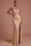 Sweetheart Beaded Mermaid Ruched Long Prom Dress with Slit