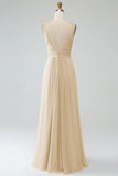 A-Line Pleated Spaghetti Straps Chiffon Bridesmaid Dress With Slit