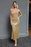 Dark Navy Sweetheart Sheath Satin Maxi Formal Dress