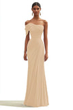 One Shoulder Dark Green Pleated Sheath Maxi Formal Dress