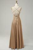 Grey Blue Halter A Line Long Bridesmaid Dress