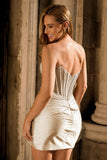 Sparkly Grey Silver Corset Bodycon Short Cocktail Dress with Beading