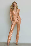 Sparkly Golden Sequins 2 Piece Fitted Women Prom Suits with Sash
