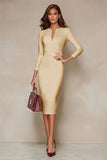 Ivory Pencil V-Neck Midi Work Dress with Slit