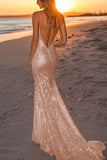 Sparkly Silver Spaghetti Straps Mermaid Sequined Formal Dress