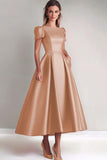 Satin A-Line Champagne Rose Short Sleeves Mother of the Bride Dress