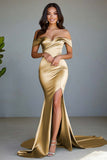 Dusty Sage Mermaid Off the Shoulder Elegant Maxi Prom Dress with Slit