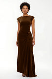 Simple Burgundy Sheath Cap Sleeves Long Holiday Party Dress