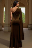 Sheath Velvet Dark Green One Shoulder Long Holiday Party Dress with Slit