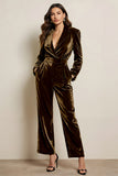 Green Long Sleeves Peak Lape Prom Jumpsuits with Pockets